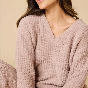 Plush V-Neck Sweater in Dusty Rose